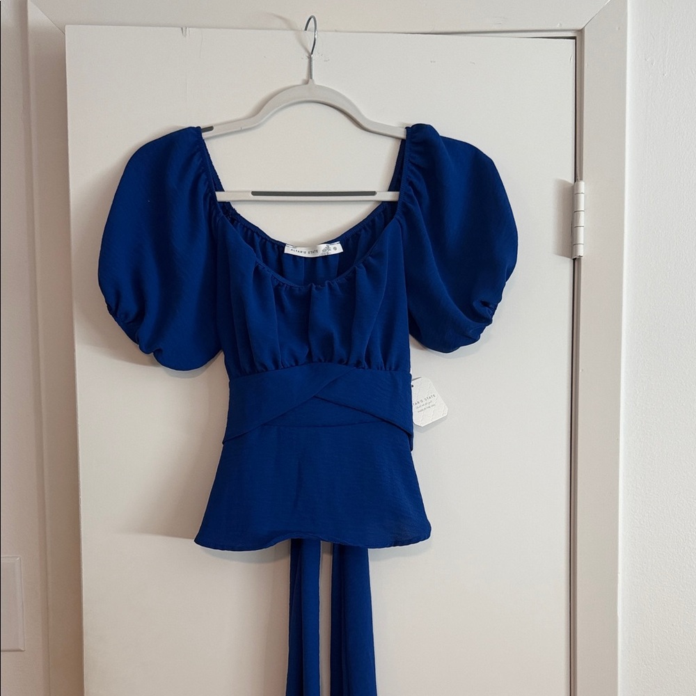 Altar'd State Royal Blue Puff Sleeve Blouse